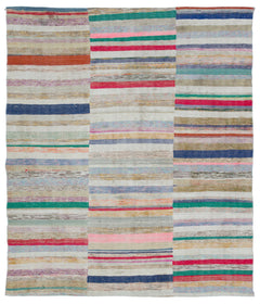 Girit Beige Striped Wool Handmade Area Rug 5'10" x 9'3"