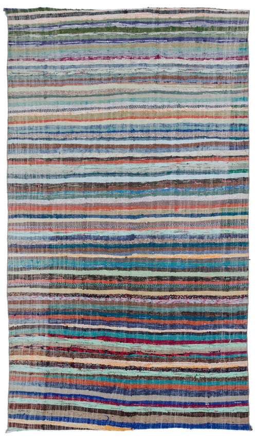 Girit Beige Striped Wool Handmade Area Rug 4'11" x 8'5"