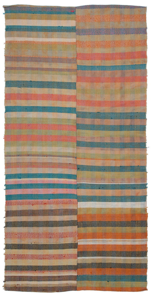 Girit Beige Striped Wool Handmade Area Rug 5'4" x 10'3"