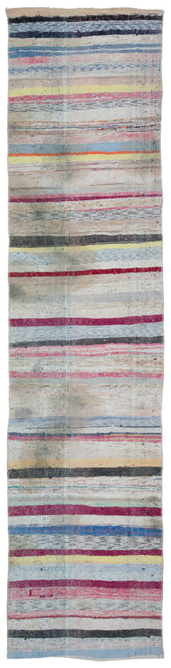 Girit Beige Striped Wool Handmade Area Rug 2'9" x 11'3"