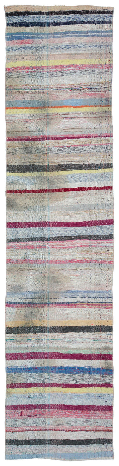 Girit Beige Striped Wool Handmade Area Rug 2'9" x 11'3"