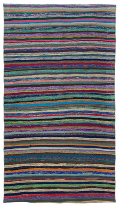 Girit Beige Striped Wool Handmade Area Rug 5'6" x 8'8"