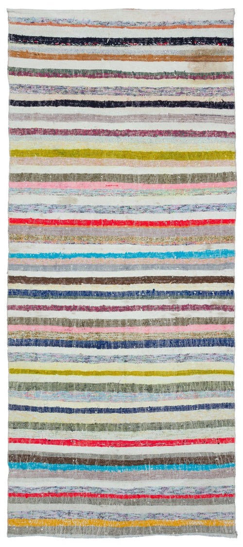 Girit Beige Striped Wool Handmade Area Rug 4'8" x 10'7"