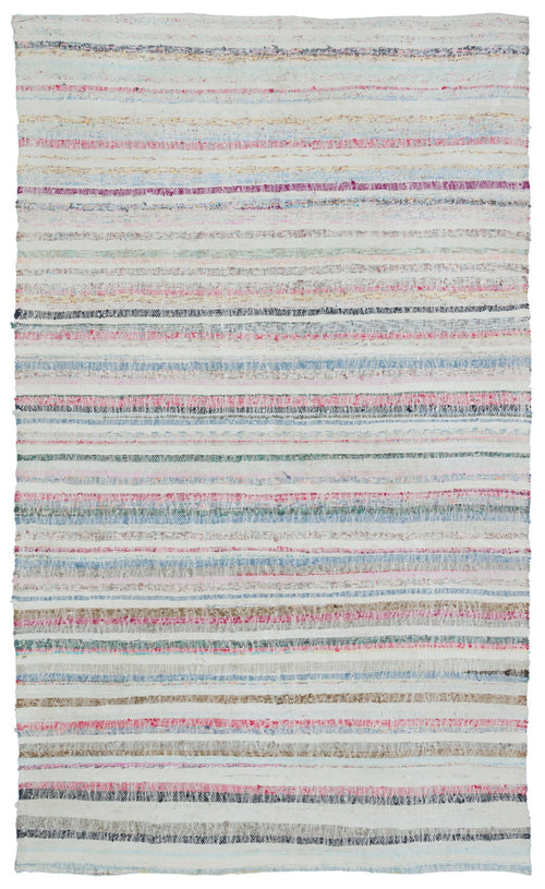 Girit Beige Striped Wool Handmade Area Rug 5'6" x 9'2"