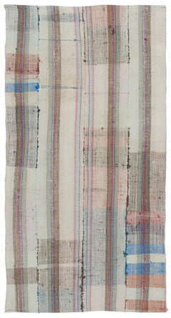 Girit Beige Striped Wool Handmade Area Rug 3'8" x 7'1"