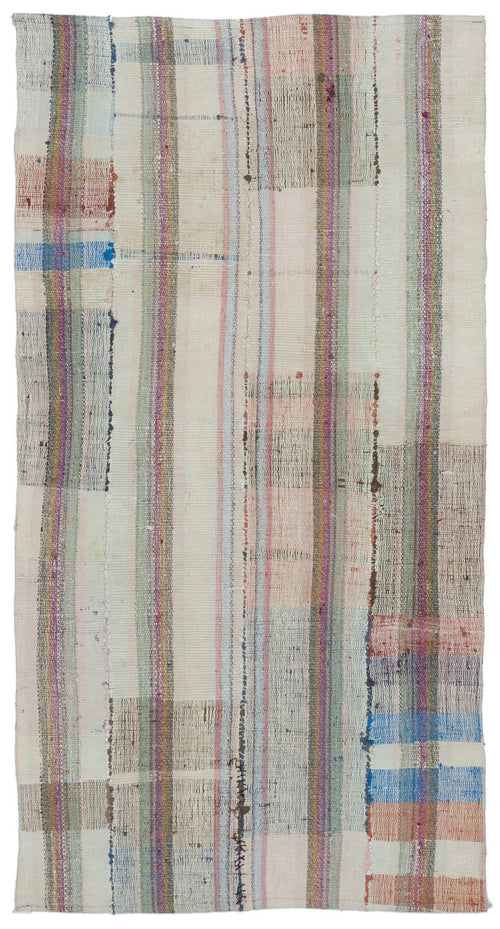 Girit Beige Striped Wool Handmade Area Rug 3'8" x 7'1"