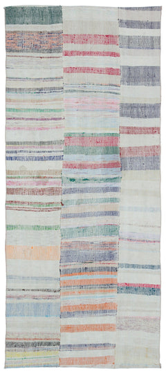 Girit Beige Striped Wool Handmade Area Rug 4'0" x 9'9"