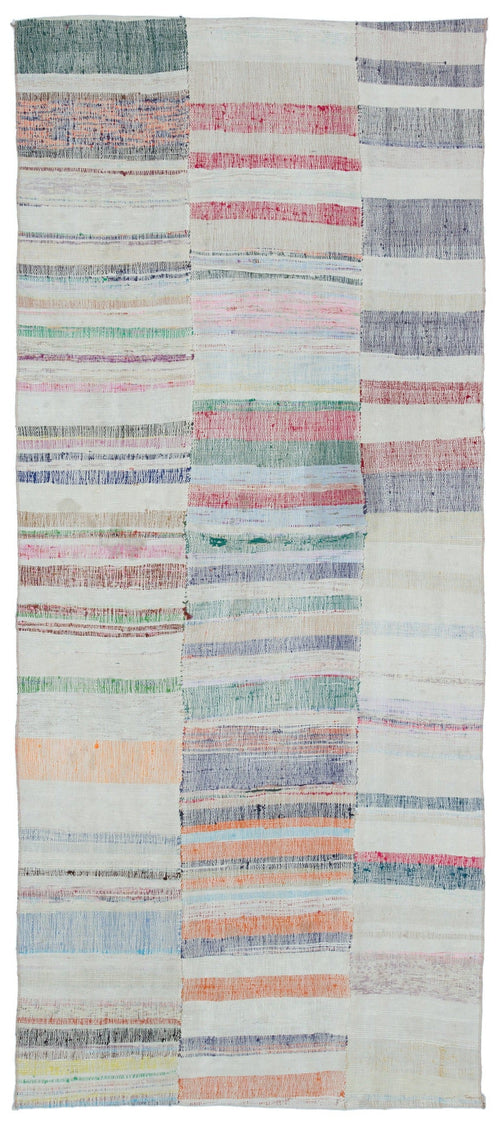 Girit Beige Striped Wool Handmade Area Rug 4'0" x 9'9"