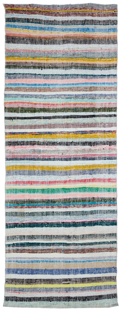 Girit Beige Striped Wool Handmade Area Rug 6'1" x 9'5"