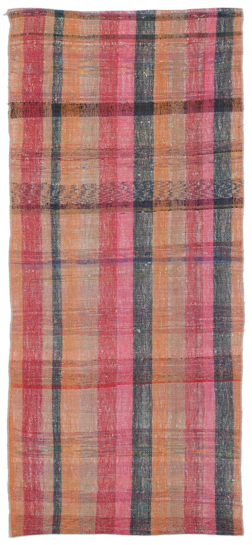 Girit Orange Striped Wool Handmade Area Rug 3'3" x 7'6"