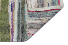 Girit Beige Striped Wool Handmade Area Rug 5'5" x 7'3"