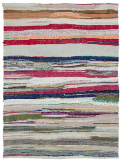 Girit Beige Striped Wool Handmade Area Rug 5'5" x 7'3"