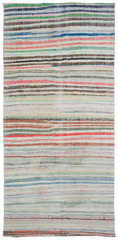 Girit Beige Striped Wool Handmade Area Rug 5'11" x 9'9"