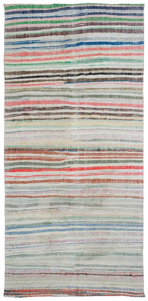 Girit Beige Striped Wool Handmade Area Rug 5'11" x 9'9"