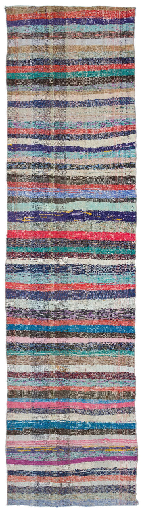 Girit Beige Striped Wool Handmade Area Rug 3'3" x 12'9"