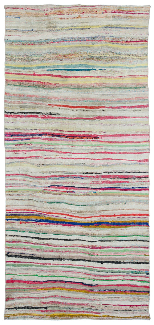 Girit Beige Striped Wool Handmade Area Rug 5'4" x 8'3"