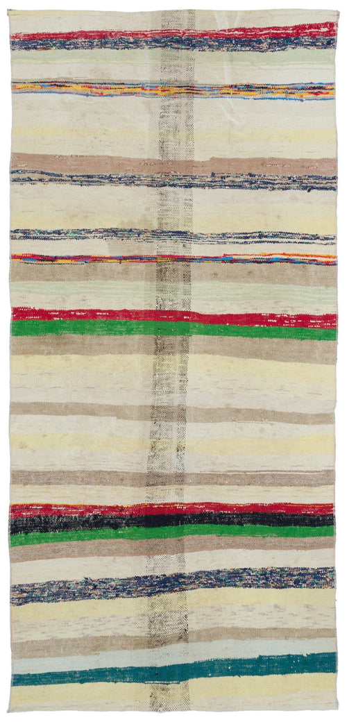 Girit Beige Striped Wool Handmade Area Rug 4'1" x 8'7"