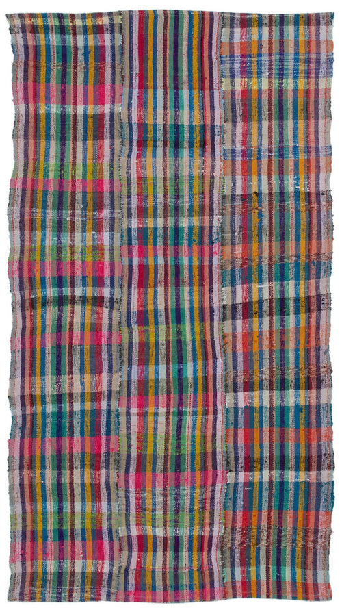 Girit Purple Striped Wool Handmade Area Rug 4'6" x 7'11"