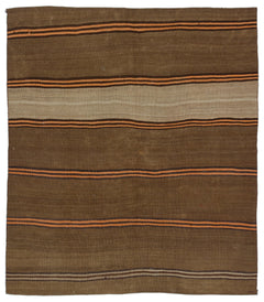 Girit Brown Striped Wool Handmade Area Rug 5'3" x 6'0"