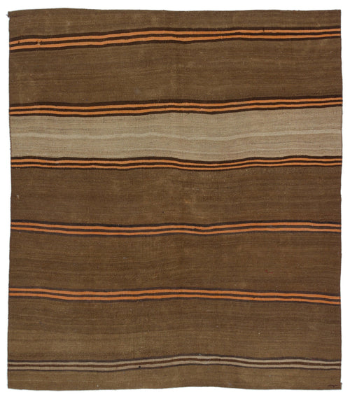Girit Brown Striped Wool Handmade Area Rug 5'3" x 6'0"