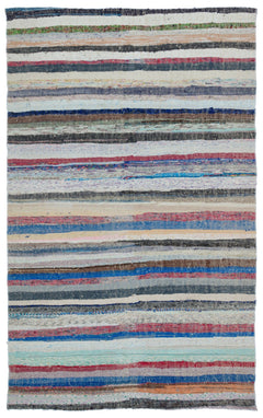 Girit Beige Striped Wool Handmade Area Rug 5'6" x 8'9"