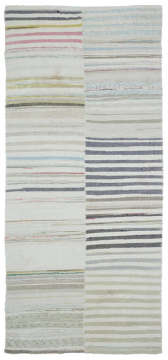 Girit Beige Striped Wool Handmade Area Rug 5'9" x 12'8"