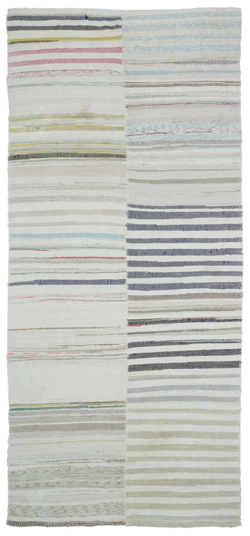 Girit Beige Striped Wool Handmade Area Rug 5'9" x 12'8"