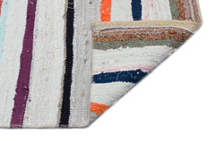 Girit Beige Striped Wool Handmade Area Rug 5'9" x 7'5"