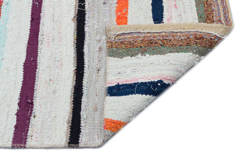 Girit Beige Striped Wool Handmade Area Rug 5'9" x 7'5"