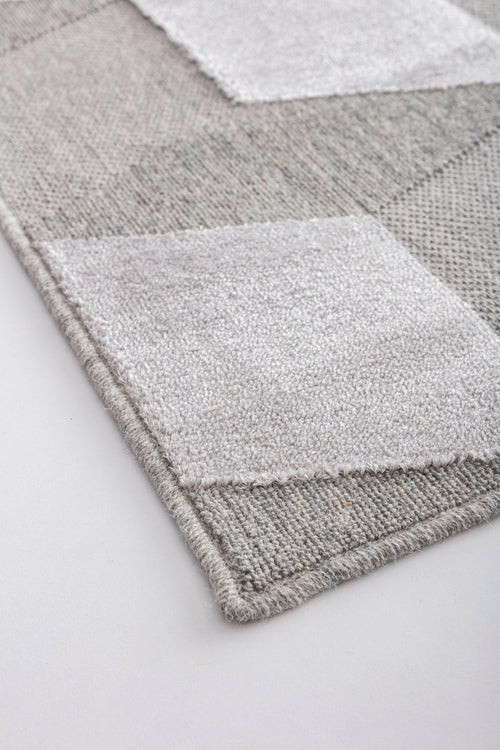 imola Grey Geometric Wool and Viscose Machine Made Area Rug