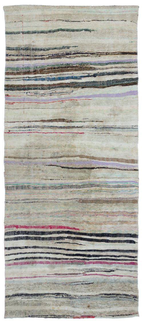 Girit Beige Striped Wool Handmade Area Rug 4'0" x 9'5"