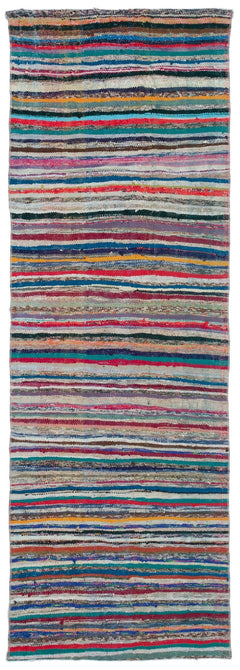 Girit Grey Striped Wool Handmade Area Rug 3'2" x 9'1"