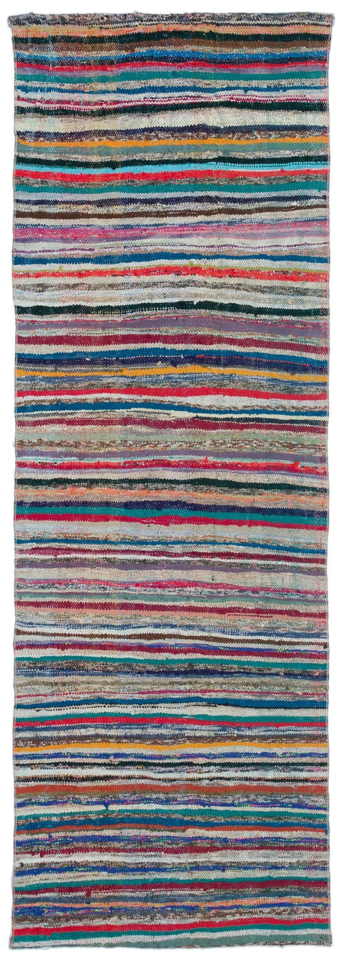 Girit Grey Striped Wool Handmade Area Rug 3'2" x 9'1"