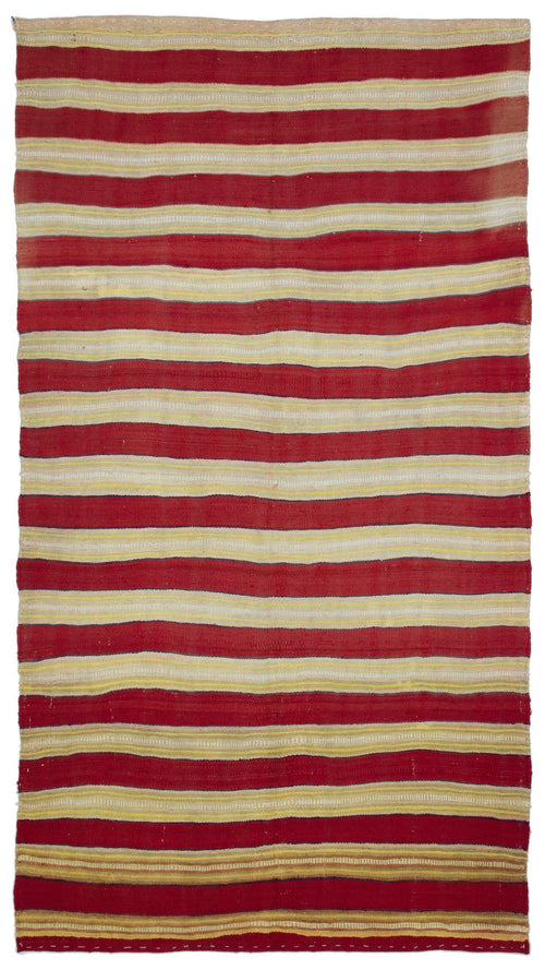 Girit Beige Striped Wool Handmade Area Rug 5'3" x 9'5"