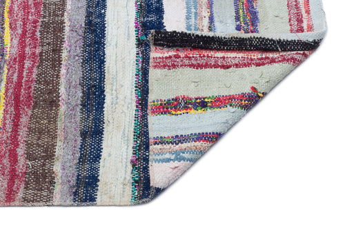 Girit Beige Striped Wool Handmade Area Rug 6'2" x 6'9"