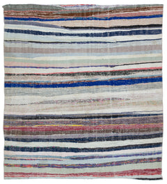 Girit Beige Striped Wool Handmade Area Rug 6'2" x 6'9"
