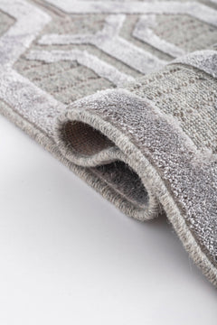 Vigevano Grey Geometric Wool and Viscose Machine Made Area Rug