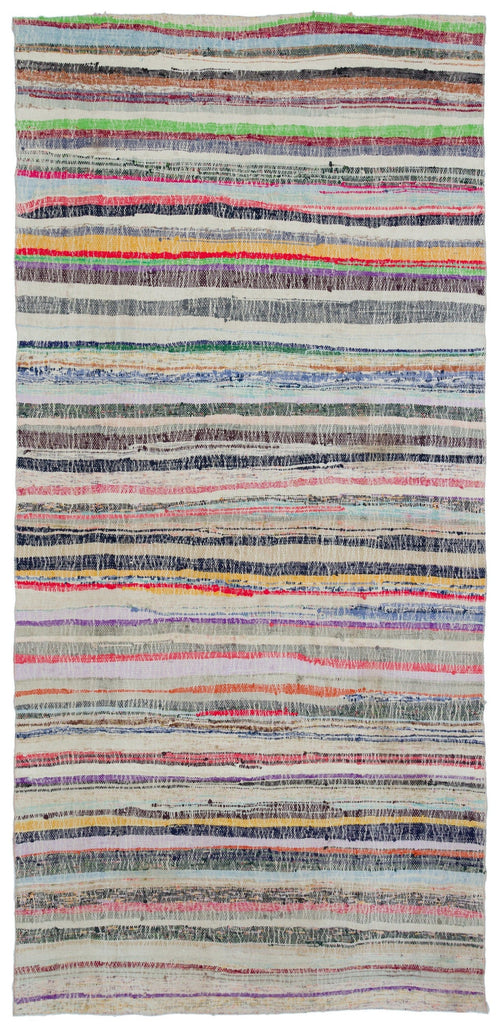 Girit Beige Striped Wool Handmade Area Rug 5'11" x 9'9"