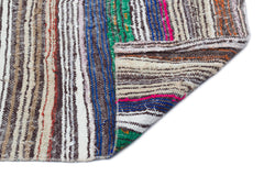 Girit Beige Striped Wool Handmade Area Rug 4'10" x 9'4"