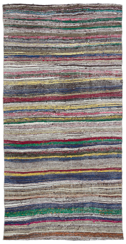 Girit Beige Striped Wool Handmade Area Rug 4'10" x 9'4"