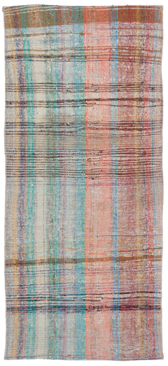 Girit Beige Striped Wool Handmade Area Rug 3'1" x 7'1"