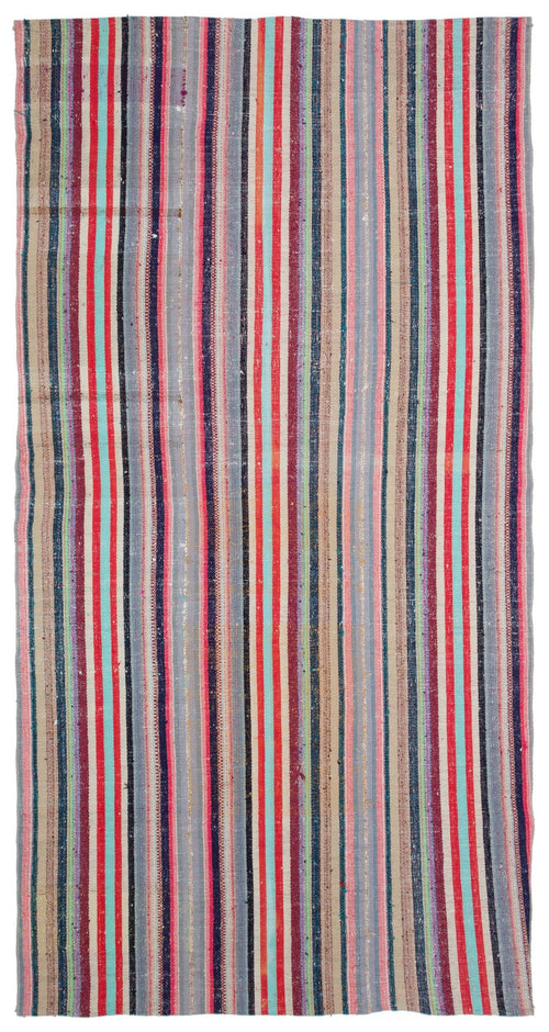 Girit Beige Striped Wool Handmade Area Rug 5'6" x 10'8"