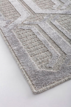 Vigevano Grey Geometric Wool and Viscose Machine Made Area Rug