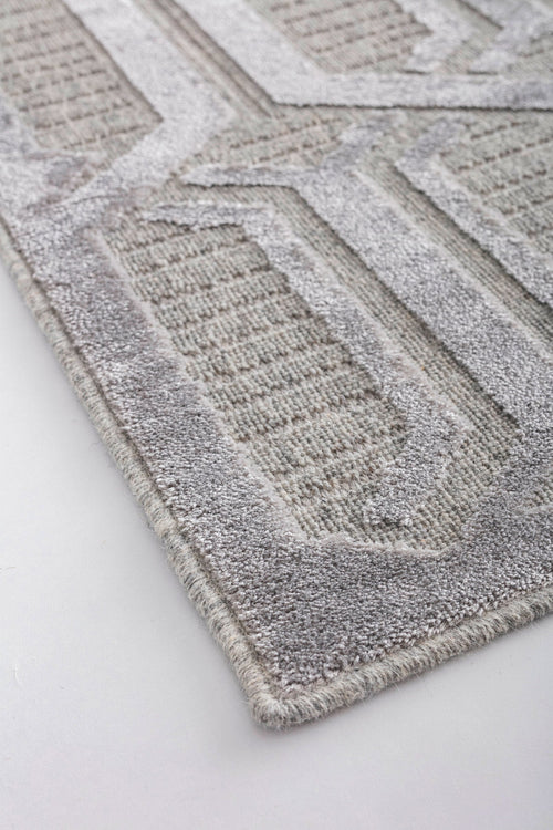 Vigevano Grey Geometric Wool and Viscose Machine Made Area Rug