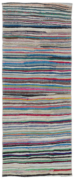 Girit Grey Striped Wool Handmade Area Rug 4'2" x 10'0"