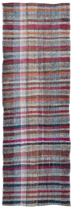 Girit 32442 Grey Striped Wool Handmade Area Rug 2'9" x 8'2"