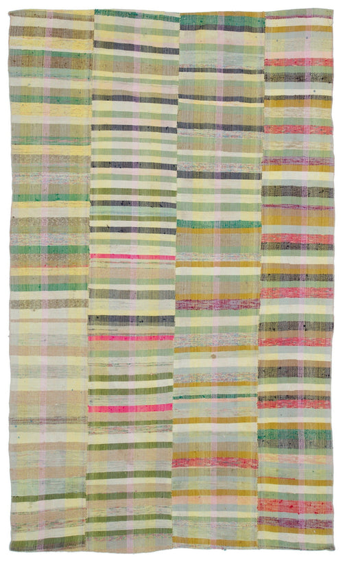 Girit Beige Striped Wool Handmade Area Rug 5'7" x 9'5"