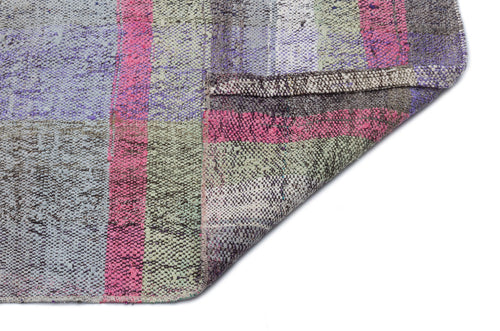 Girit Beige Striped Wool Handmade Area Rug 6'6" x 6'11"