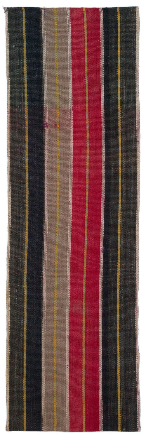 Girit Brown Striped Wool Handmade Area Rug 2'4" x 7'10"