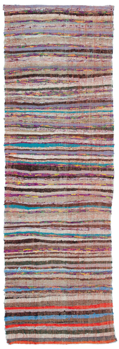 Girit Beige Striped Wool Handmade Area Rug 2'9" x 8'6"